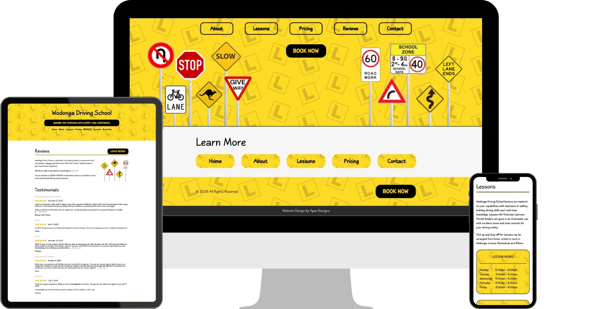 Wodonga Driving School website shown on desktop, tablet and mobile