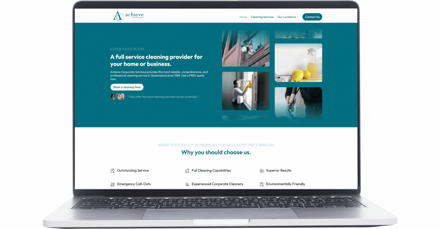 Achieve Corporate Services website shown on desktop, tablet and mobile